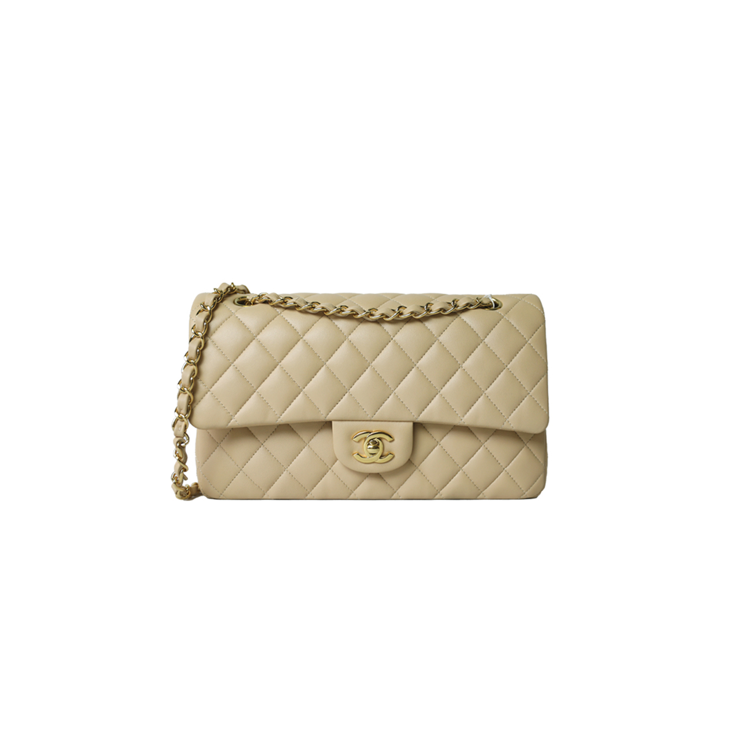 Ch*el master classic medium, beige clair lambskin with gold hardware as1112 (25.5*15*7cm)